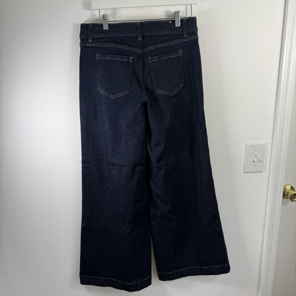 Spanx Wide Leg Pull On Jeans Raw Indigo Dark Wash Stretch Hi Rise Womens Large - Picture 6 of 11
